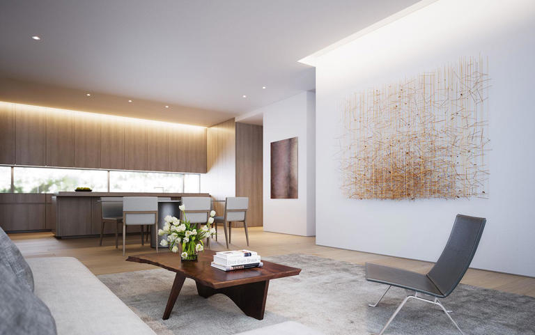 86平现代风二居室客厅大气，白色的吊顶展现出十足的禅意