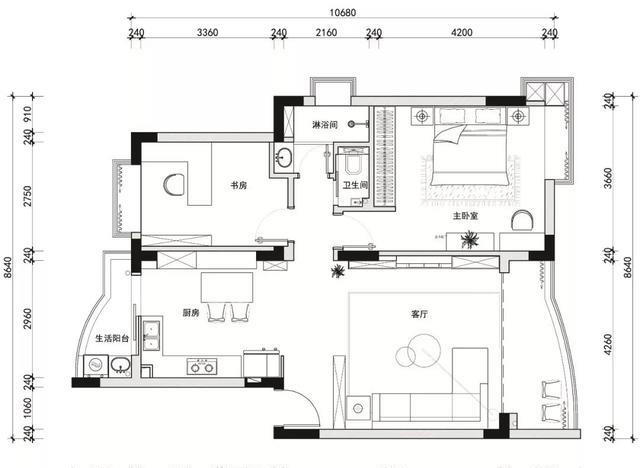 96㎡装修卧室加书房的设计案例分享